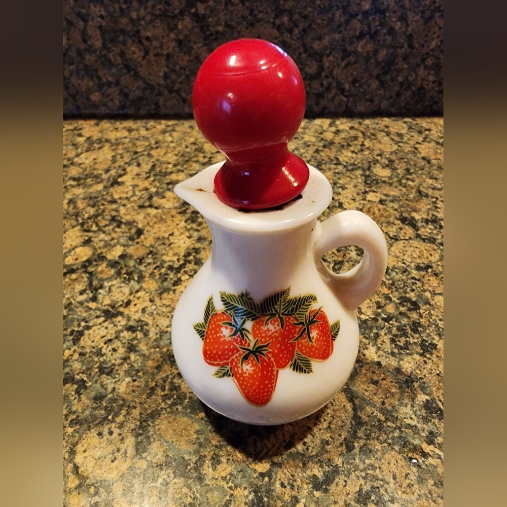 Avon Milk Glass Strawberries and Cream Bath Foam Decanter, Empty